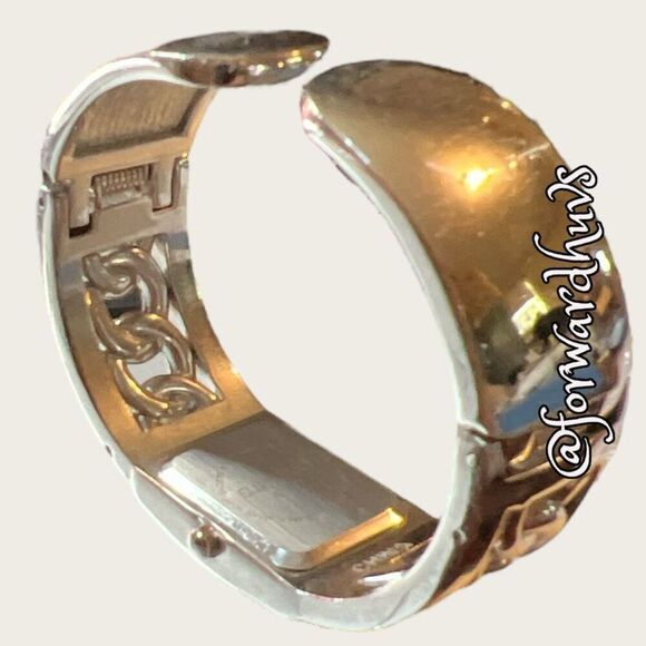 Ellen Tracy Silver Tone Cuff Watch with Mother Of Pearl - Picture 8 of 10